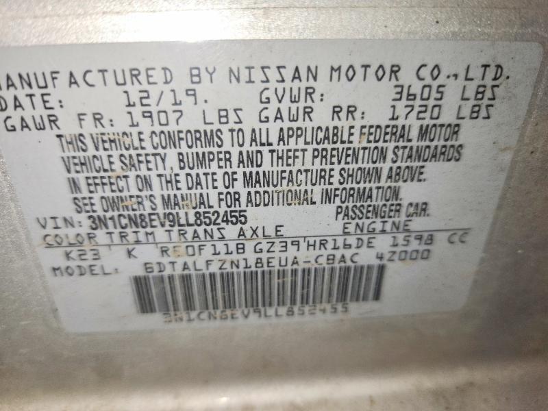 Продаж на аукціоні авто 2020 Nissan Versa, vin: 3N1CN8EV9LL852455, номер лоту: 59737626