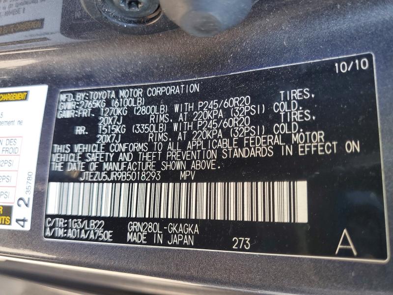58841516 :رقم المزاد ، JTEZU5JR9B5018293 vin ، 2011 Toyota 4runner مزاد بيع