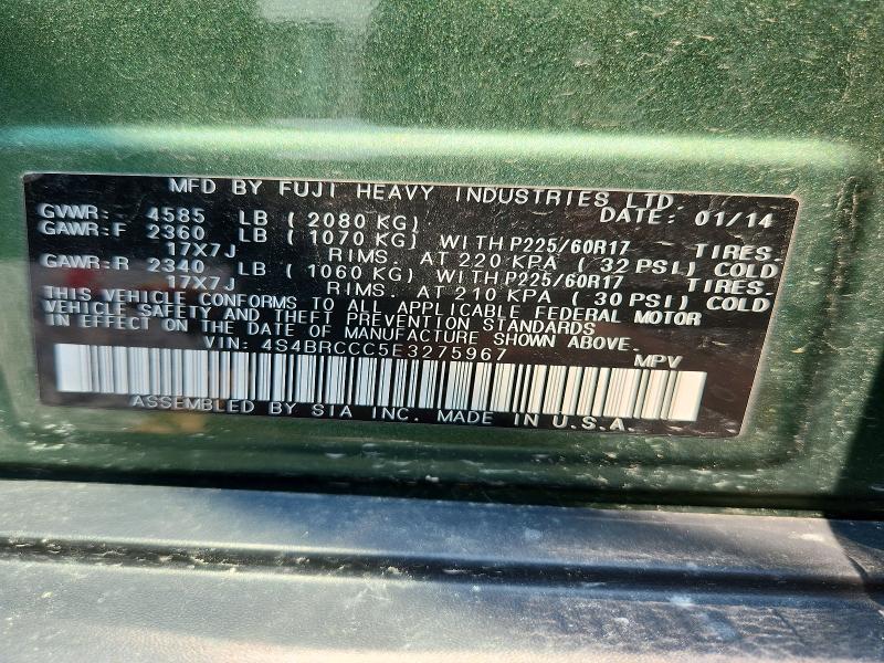 63012616 :رقم المزاد ، 4S4BRCCC5E3275967 vin ، 2014 Subaru Outback مزاد بيع