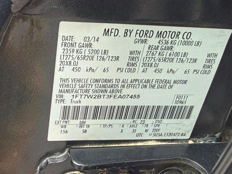 Aukcja sprzedaży 2015 Ford F250, vin: 1FT7W2BT3FEA07455, numer aukcji: 63427906