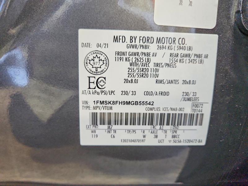 Aukcja sprzedaży 2021 Ford Explorer, vin: 1FMSK8FH9MGB55542, numer aukcji: 59949296
