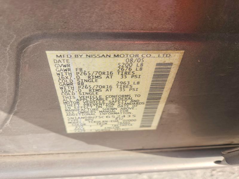 2005 Nissan Xterra მანქანა იყიდება აუქციონზე, vin: 5N1AN08U75C652435, აუქციონის ნომერი: 61190126