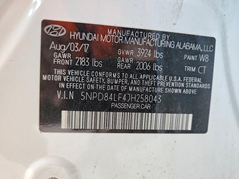 59614256 :رقم المزاد ، 5NPD84LF4JH258043 vin ، 2018 Hyundai Elantra مزاد بيع