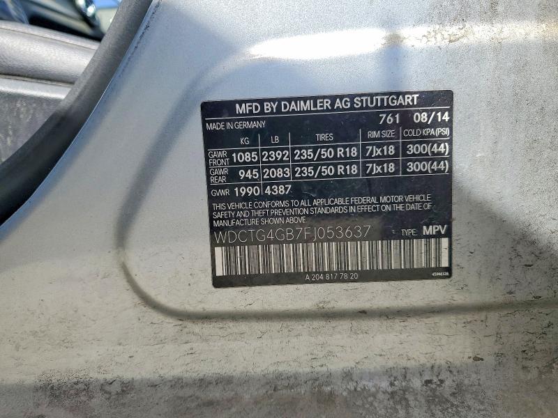 Auction sale of the 2015 Mercedes-benz Gla, vin: WDCTG4GB7FJ053637, lot number: 56797336