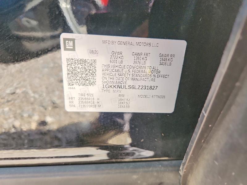 61733506 :رقم المزاد ، 1GKKNULS6LZ231827 vin ، 2020 Gmc Acadia مزاد بيع