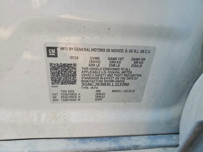 61795176 :رقم المزاد ، 3GNCJKSBXLL112260 vin ، 2020 Chevrolet Trax مزاد بيع