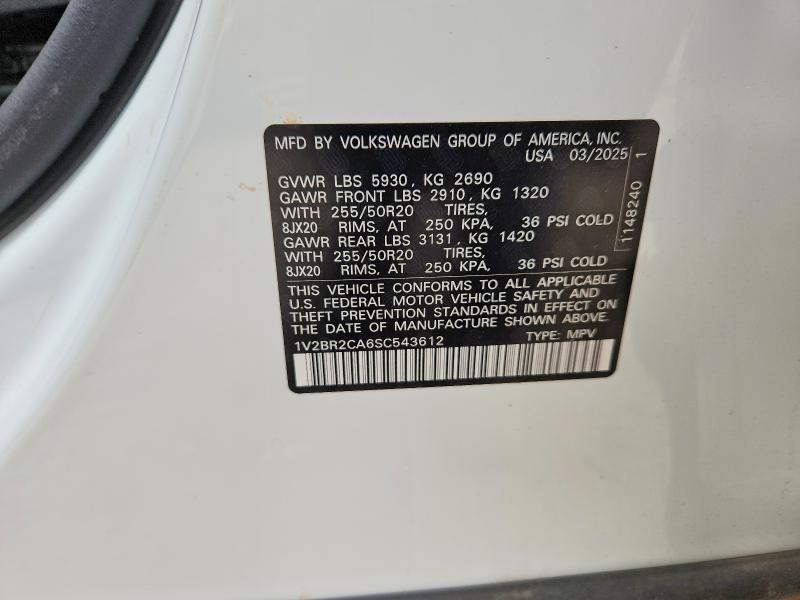 63154416 :رقم المزاد ، 1V2BR2CA6SC543612 vin ، 2025 Volkswagen Atlas مزاد بيع