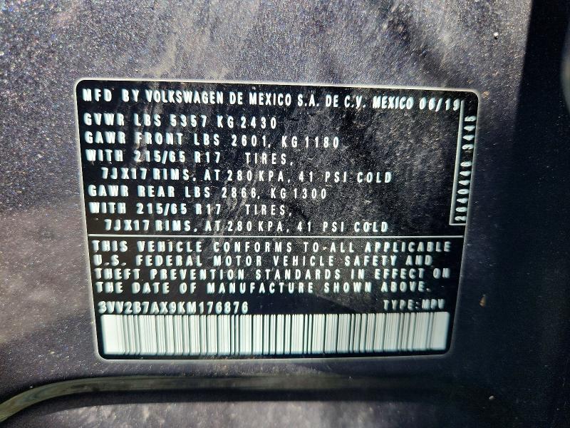 Aukcja sprzedaży 2019 Volkswagen Tiguan, vin: 3VV2B7AX9KM176876, numer aukcji: 85620005
