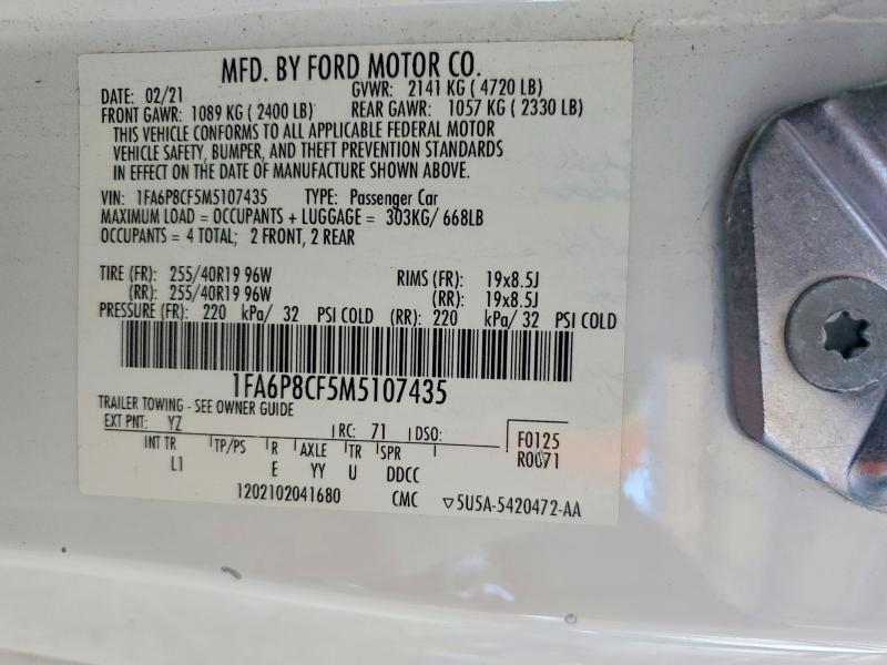 61175406 :رقم المزاد ، 1FA6P8CF5M5107435 vin ، 2021 Ford Mustang مزاد بيع