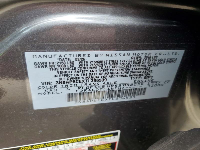 Aukcja sprzedaży 2026 Nissan Kicks, vin: 3N8AP6CEXTL396539, numer aukcji: 62008056