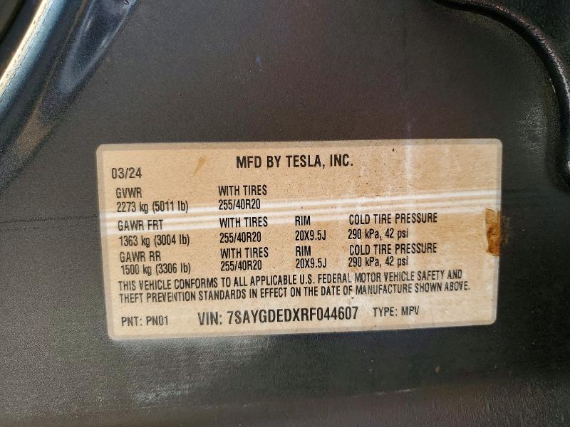 61732676 :رقم المزاد ، 7SAYGDEDXRF044607 vin ، 2024 Tesla Model Y مزاد بيع