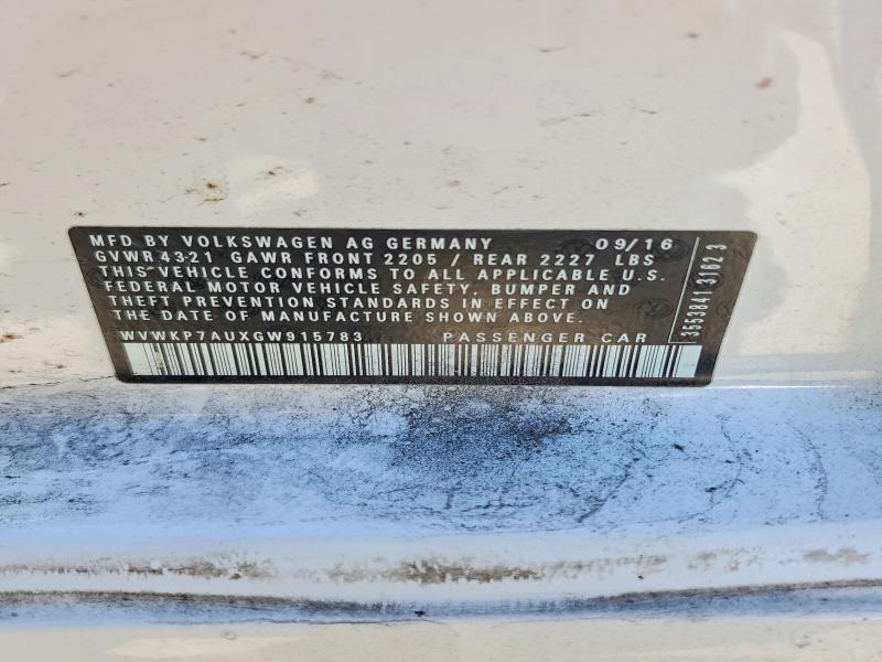 Aukcja sprzedaży 2016 Volkswagen E-golf, vin: WVWKP7AUXGW915783, numer aukcji: 62355556