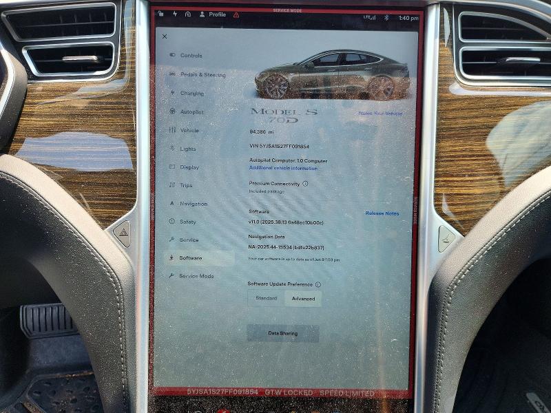 62959826 :رقم المزاد ، 5YJSA1S27FF091854 vin ، 2015 Tesla Model S مزاد بيع