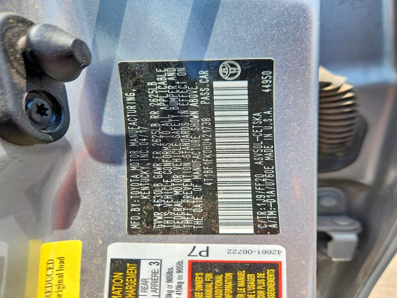 2017 Toyota Camry მანქანა იყიდება აუქციონზე, vin: 4T1BF1FK0HU421738, აუქციონის ნომერი: 85968285