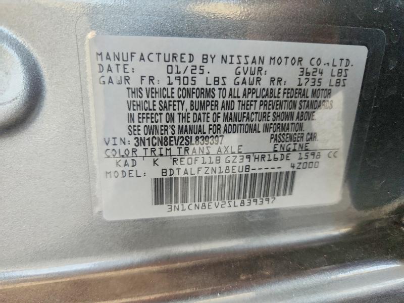 Продажа на аукционе авто 2025 Nissan Versa, vin: 3N1CN8EV2SL839397, номер лота: 63249876