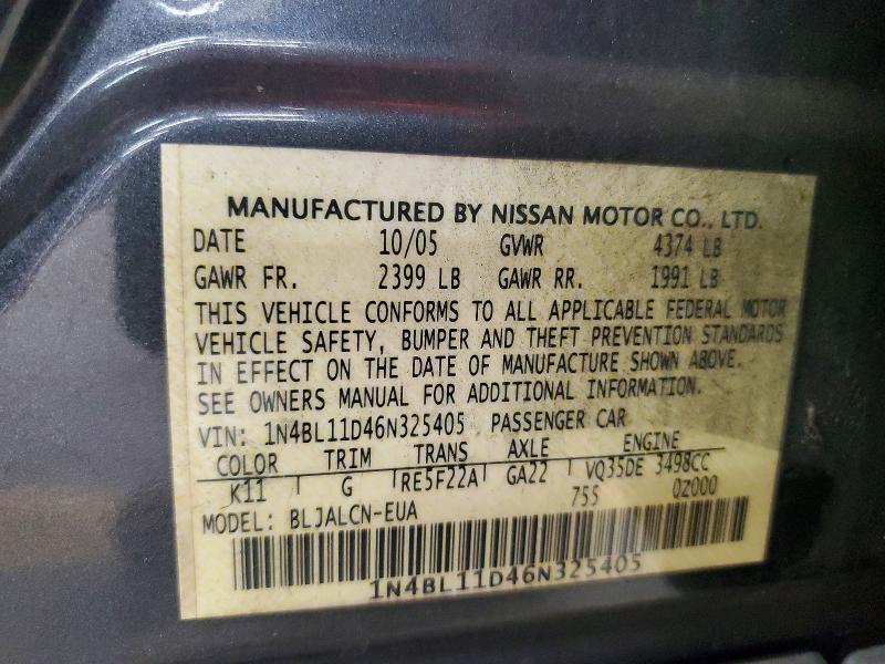 Aukcja sprzedaży 2006 Nissan Altima, vin: 1N4BL11D46N325405, numer aukcji: 61960736