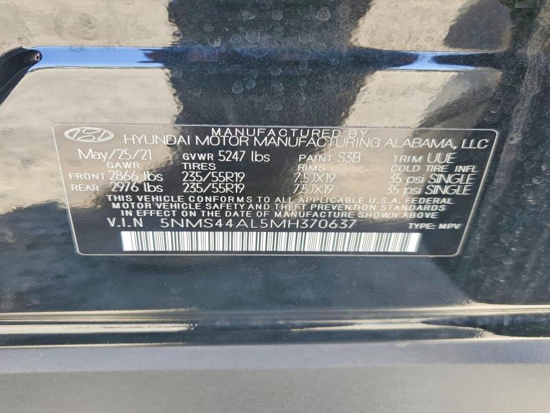 2021 Hyundai Santa Fe მანქანა იყიდება აუქციონზე, vin: 5NMS44AL5MH370637, აუქციონის ნომერი: 59908866