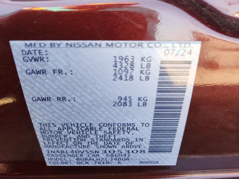 62185556 :رقم المزاد ، 1N4BL4DV5SN305308 vin ، 2025 Nissan Altima مزاد بيع