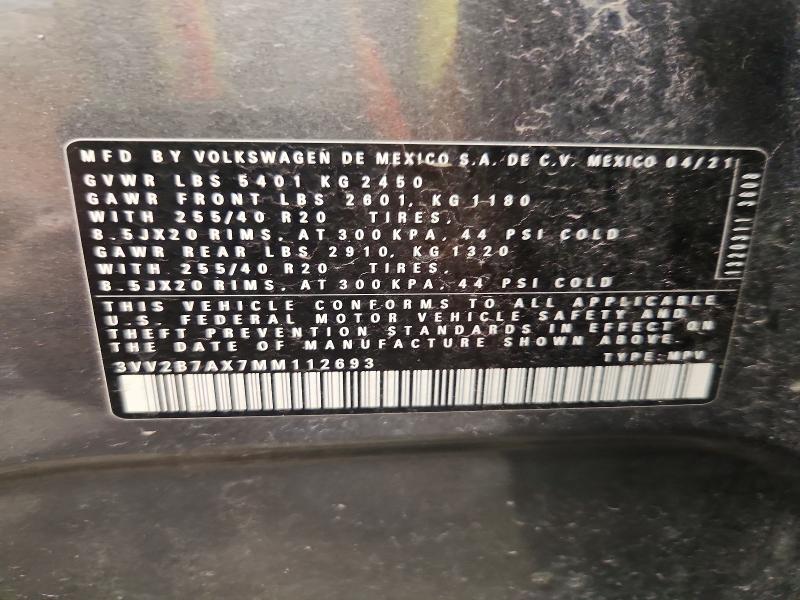 63300406 :رقم المزاد ، 3VV2B7AX7MM112693 vin ، 2021 Volkswagen Tiguan مزاد بيع