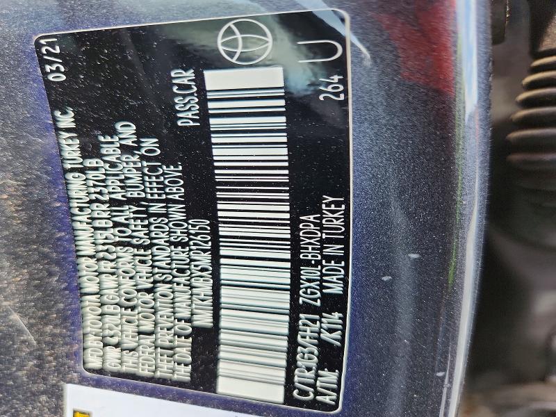 Aukcja sprzedaży 2021 Toyota C-hr, vin: NMTKHMBX5MR126150, numer aukcji: 59640536