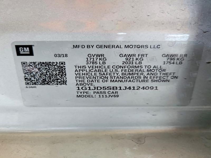Aukcja sprzedaży 2018 Chevrolet Sonic, vin: 1G1JD5SB1J4124091, numer aukcji: 60753436