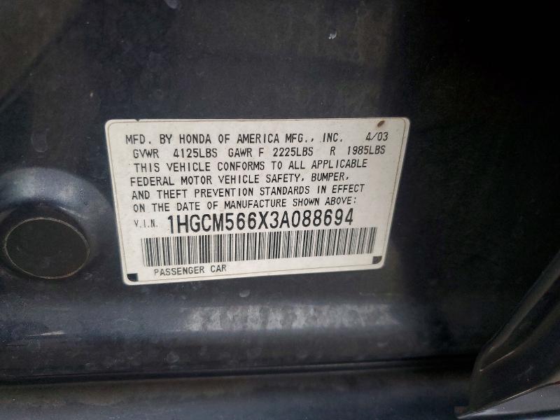 63137586 :رقم المزاد ، 1HGCM566X3A088694 vin ، 2003 Honda Accord مزاد بيع