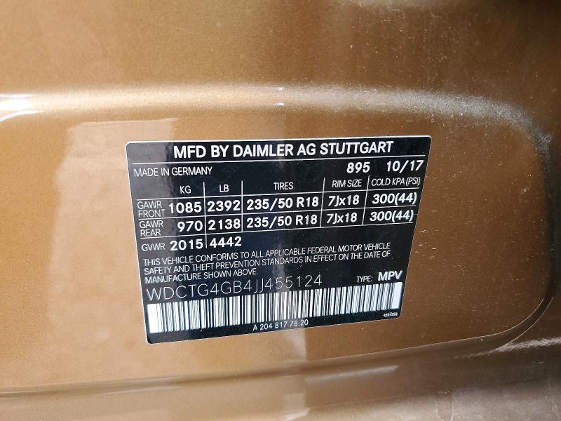 62443966 :رقم المزاد ، WDCTG4GB4JJ455124 vin ، 2018 Mercedes-benz Gla مزاد بيع