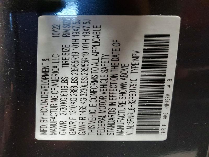 60650996 :رقم المزاد ، 5FNRL6H82PB017910 vin ، 2023 Honda Odyssey مزاد بيع