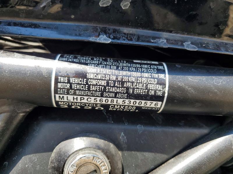 62578166 :رقم المزاد ، MLHPC5608L5300576 vin ، 2020 Honda Cmx500 مزاد بيع