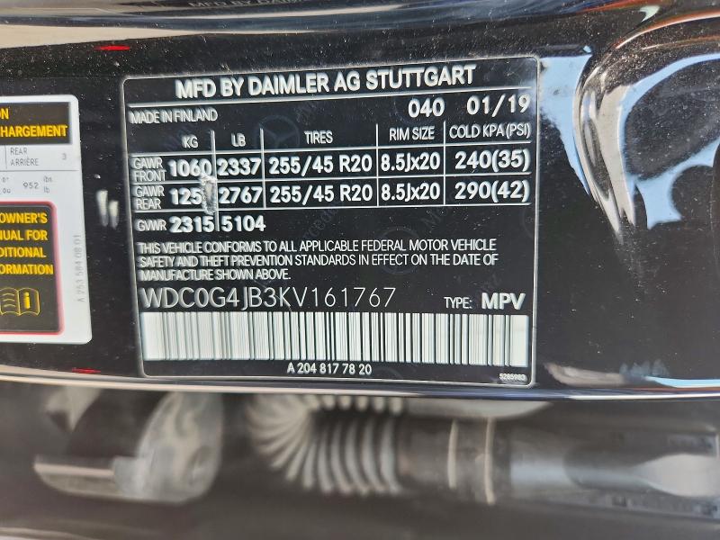 2019 Mercedes-benz Glc მანქანა იყიდება აუქციონზე, vin: WDC0G4JB3KV161767, აუქციონის ნომერი: 59873486