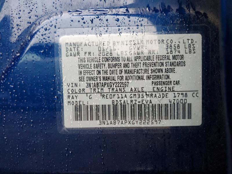 Продажа на аукционе авто 2016 Nissan Sentra, vin: 3N1AB7APXGY222597, номер лота: 60394016