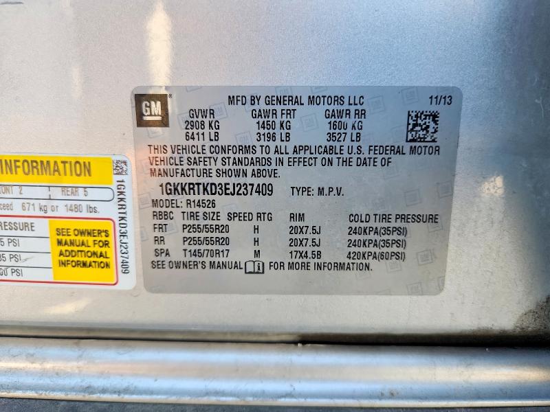 Aukcja sprzedaży 2014 Gmc Acadia, vin: 1GKKRTKD3EJ237409, numer aukcji: 62001836