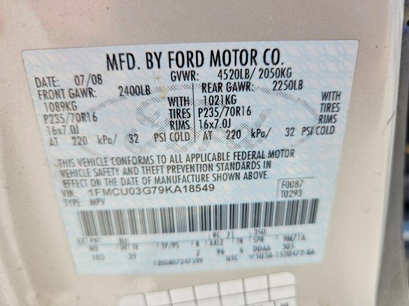 2009 Ford Escape მანქანა იყიდება აუქციონზე, vin: 1FMCU03G79KA18549, აუქციონის ნომერი: 59185046