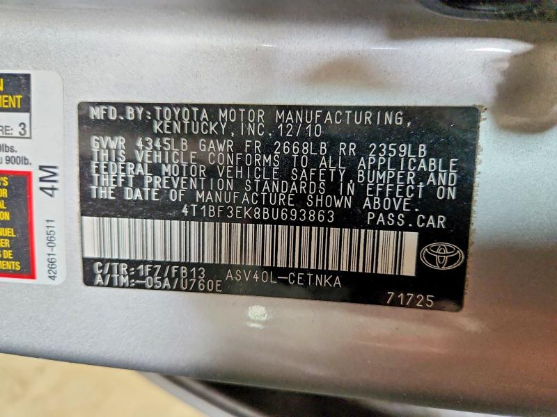 Продаж на аукціоні авто 2011 Toyota Camry, vin: 4T1BF3EK8BU693863, номер лоту: 61376726