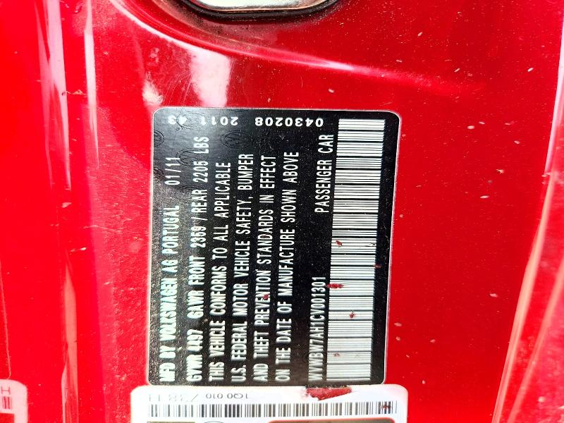 59846316 :رقم المزاد ، WVWBW7AH1CV001301 vin ، 2012 Volkswagen Eos مزاد بيع