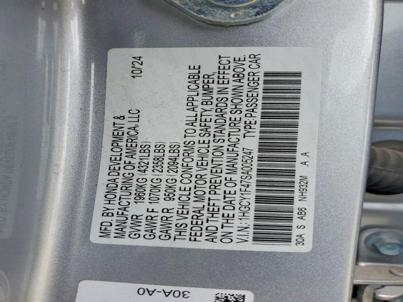 Aukcja sprzedaży 2025 Honda Accord, vin: 1HGCY1F47SA005247, numer aukcji: 59356316