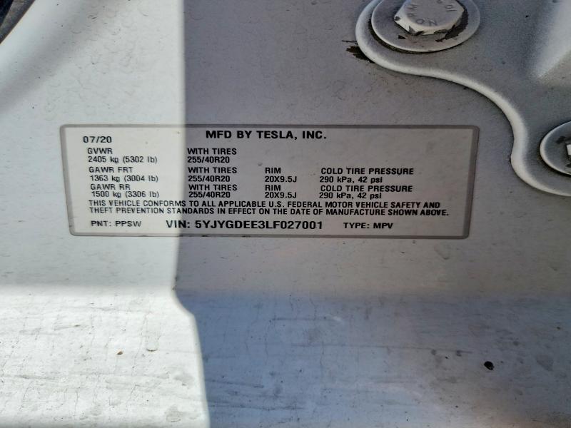 Aukcja sprzedaży 2020 Tesla Model Y, vin: 5YJYGDEE3LF027001, numer aukcji: 61872446