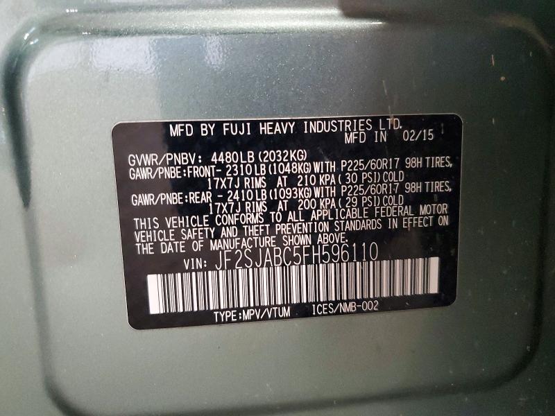 Продажа на аукционе авто 2015 Subaru Forester, vin: JF2SJABC5FH596110, номер лота: 60166636