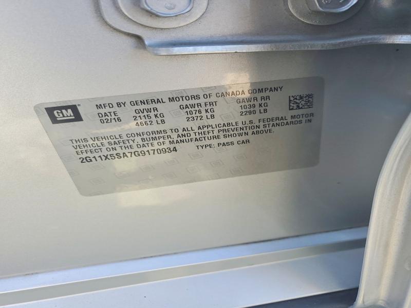Продажа на аукционе авто 2016 Chevrolet Impala, vin: 2G11X5SA7G9170934, номер лота: 61126736