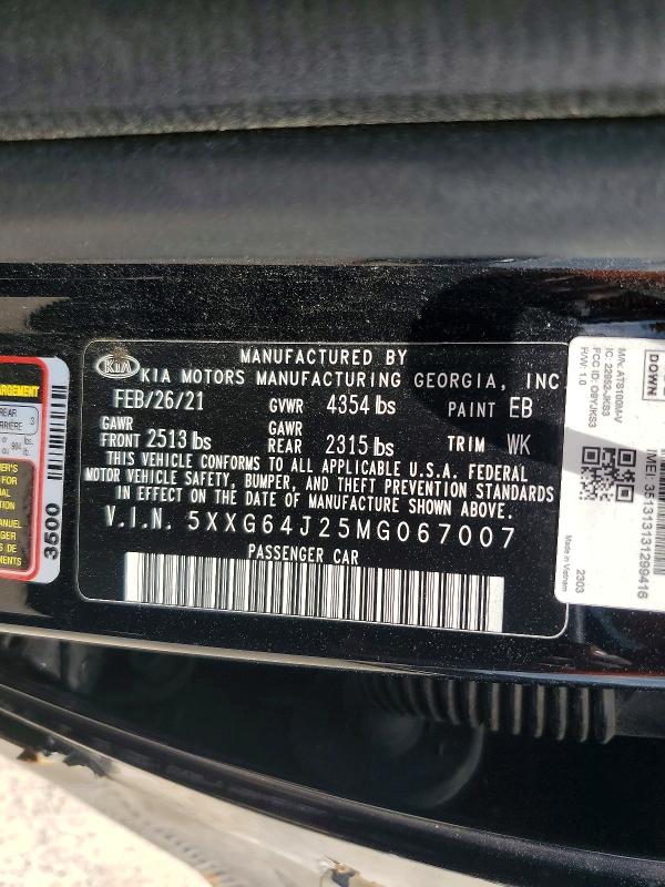 2021 Kia K5 მანქანა იყიდება აუქციონზე, vin: 5XXG64J25MG067007, აუქციონის ნომერი: 62333026