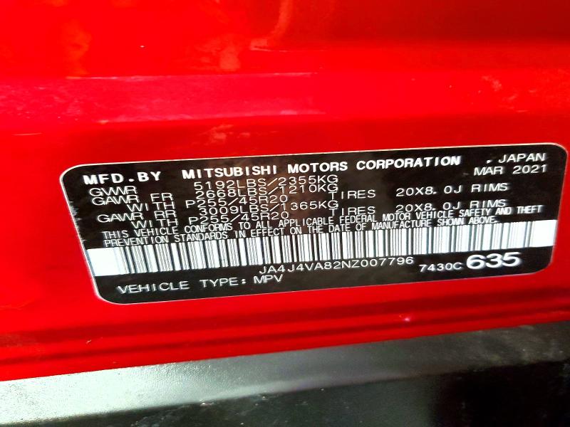 Aukcja sprzedaży 2022 Mitsubishi Outlander, vin: JA4J4VA82NZ007796, numer aukcji: 61550306