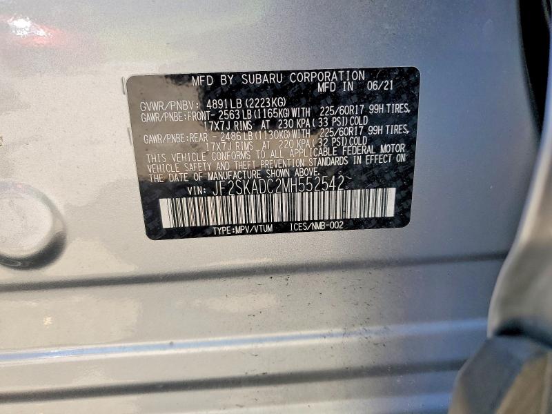 61232406 :رقم المزاد ، JF2SKADC2MH552542 vin ، 2021 Subaru Forester مزاد بيع