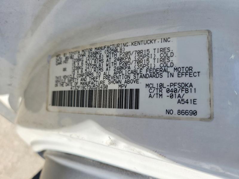 Aukcja sprzedaży 2003 Toyota Sienna, vin: 4T3ZF19C73U526490, numer aukcji: 61629046