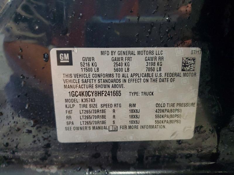 2017 Chevrolet Silverado მანქანა იყიდება აუქციონზე, vin: 1GC4K0CY8HF241665, აუქციონის ნომერი: 60691256