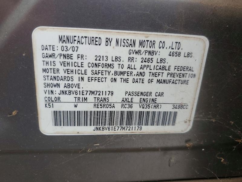 Aukcja sprzedaży 2007 Infiniti G35, vin: JNKBV61E77M721179, numer aukcji: 61617426