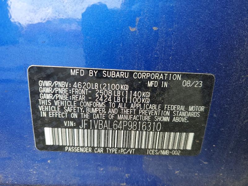 62164446 :رقم المزاد ، JF1VBAL64P9816310 vin ، 2023 Subaru Wrx مزاد بيع