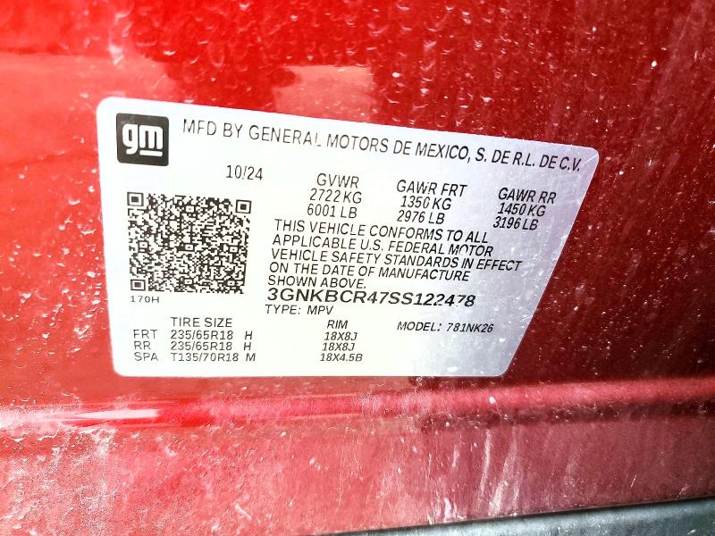 61488276 :رقم المزاد ، 3GNKBCR47SS122478 vin ، 2025 Chevrolet Blazer مزاد بيع