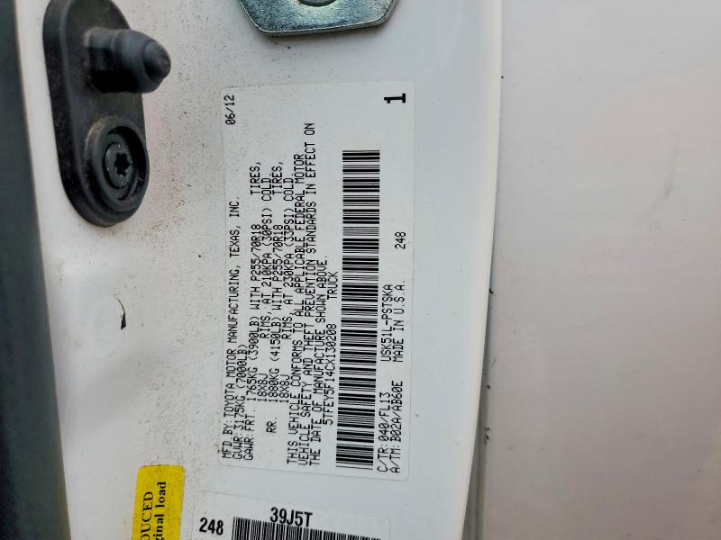 62207766 :رقم المزاد ، 5TFEY5F14CX130208 vin ، 2012 Toyota Tundra مزاد بيع