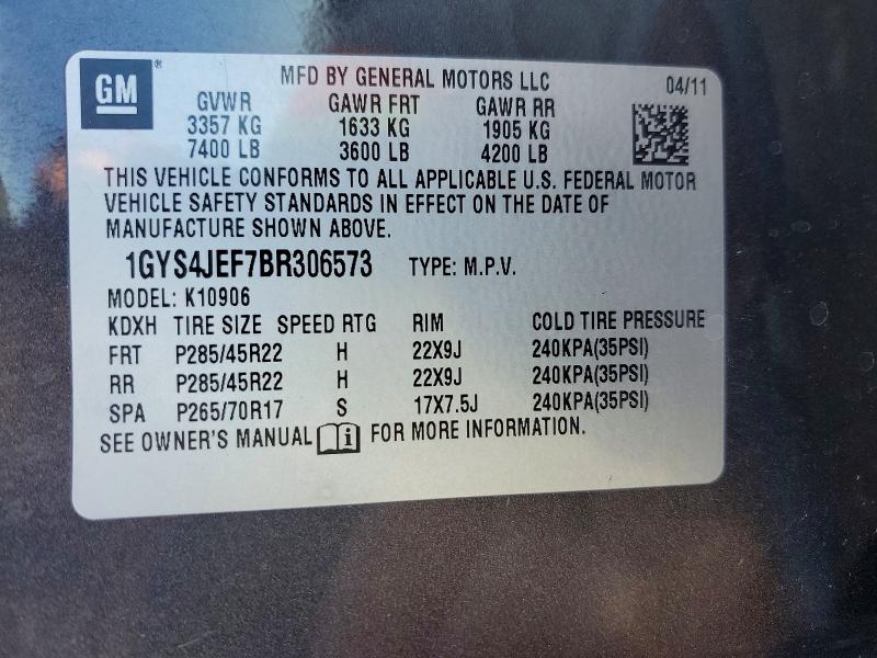 2011 Cadillac Escalade მანქანა იყიდება აუქციონზე, vin: 1GYS4JEF7BR306573, აუქციონის ნომერი: 61060096