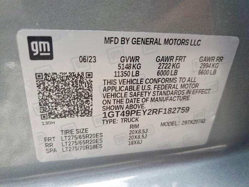 58288176 :رقم المزاد ، 1GT49PEY2RF182759 vin ، 2024 Gmc Sierra مزاد بيع